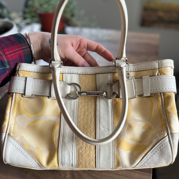 Coach Hampton Optic Signature Stripe Carryall Shoulder Bag Spring Yellow - Picture 2 of 16